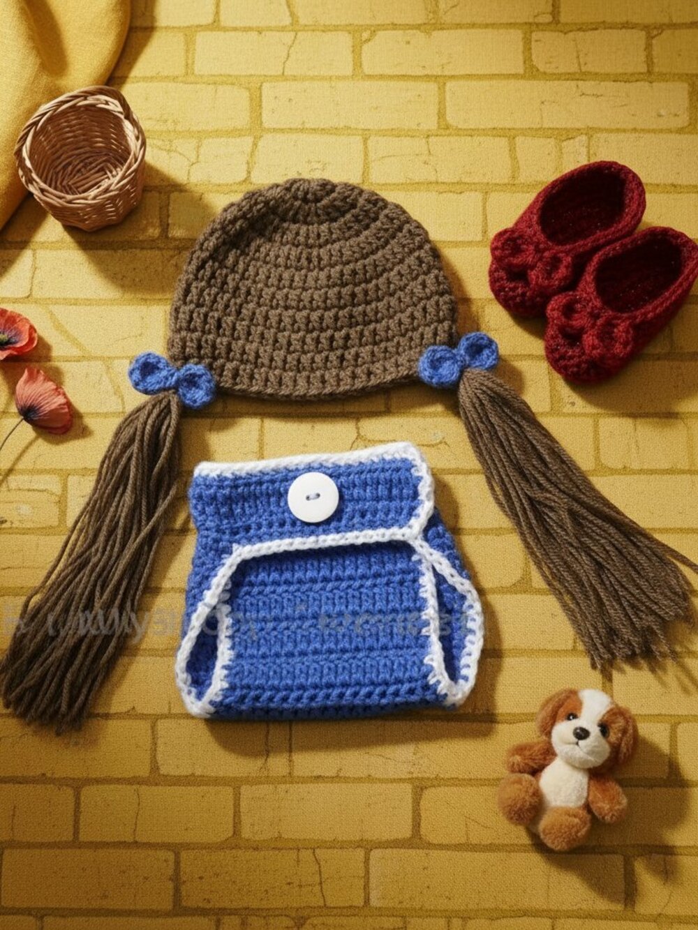 Ruby Slippers Baby Crochet Costume Set | Handmade Halloween & Photo Shoot